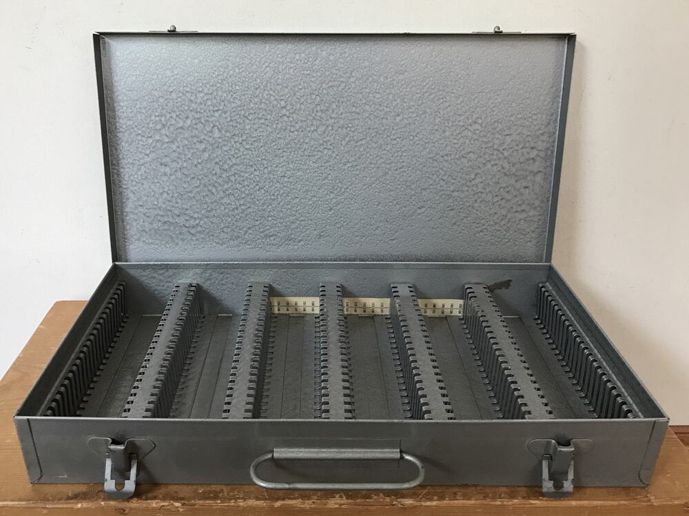 Vintage Mid Century Industrial Gray Metal 35mm Slide Box Latch Hardshell Case